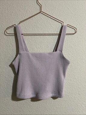 American Eagle Outfitters Ribbed Square-Neck Crop Top - Light Lavender